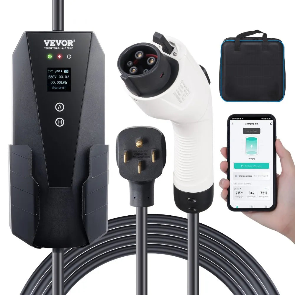 VEVOR 32 A Level 2 Portable EV Charger – Fast 25 mi/hr Charging, IP66 Waterproof